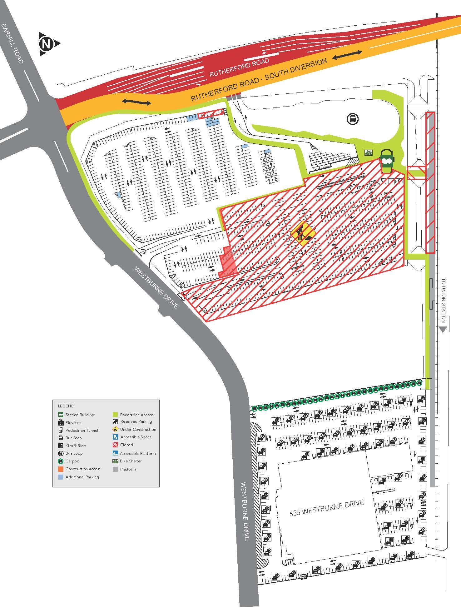 Rutherford GO station construction map