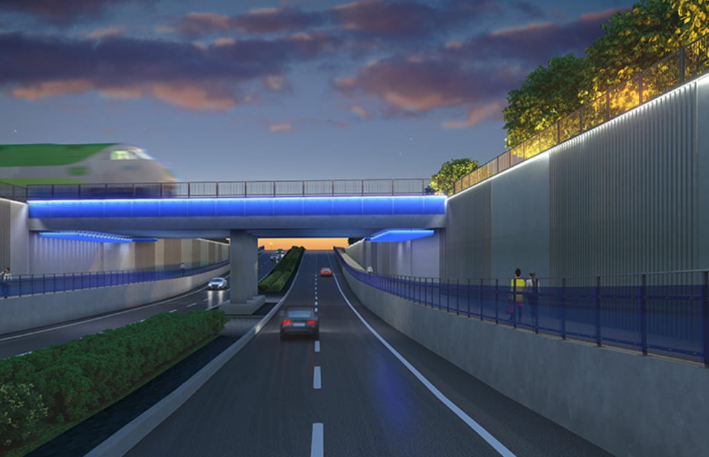 A rendering of the completed Rutherford Road grade separation from Westburne Drive to Peter Ruper...