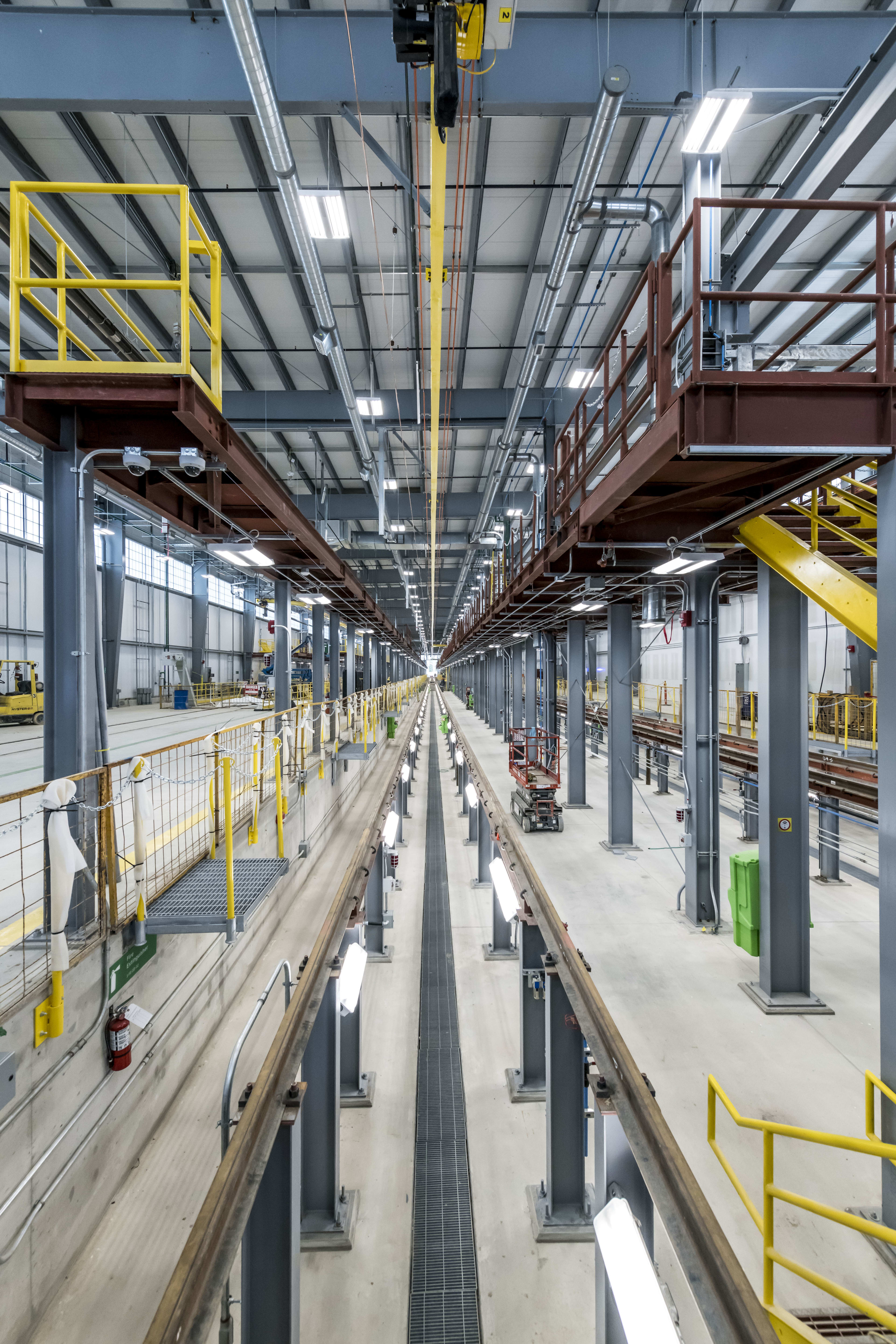 Photo showing the length of the repair bays inside the Crosstown maintenance facility.