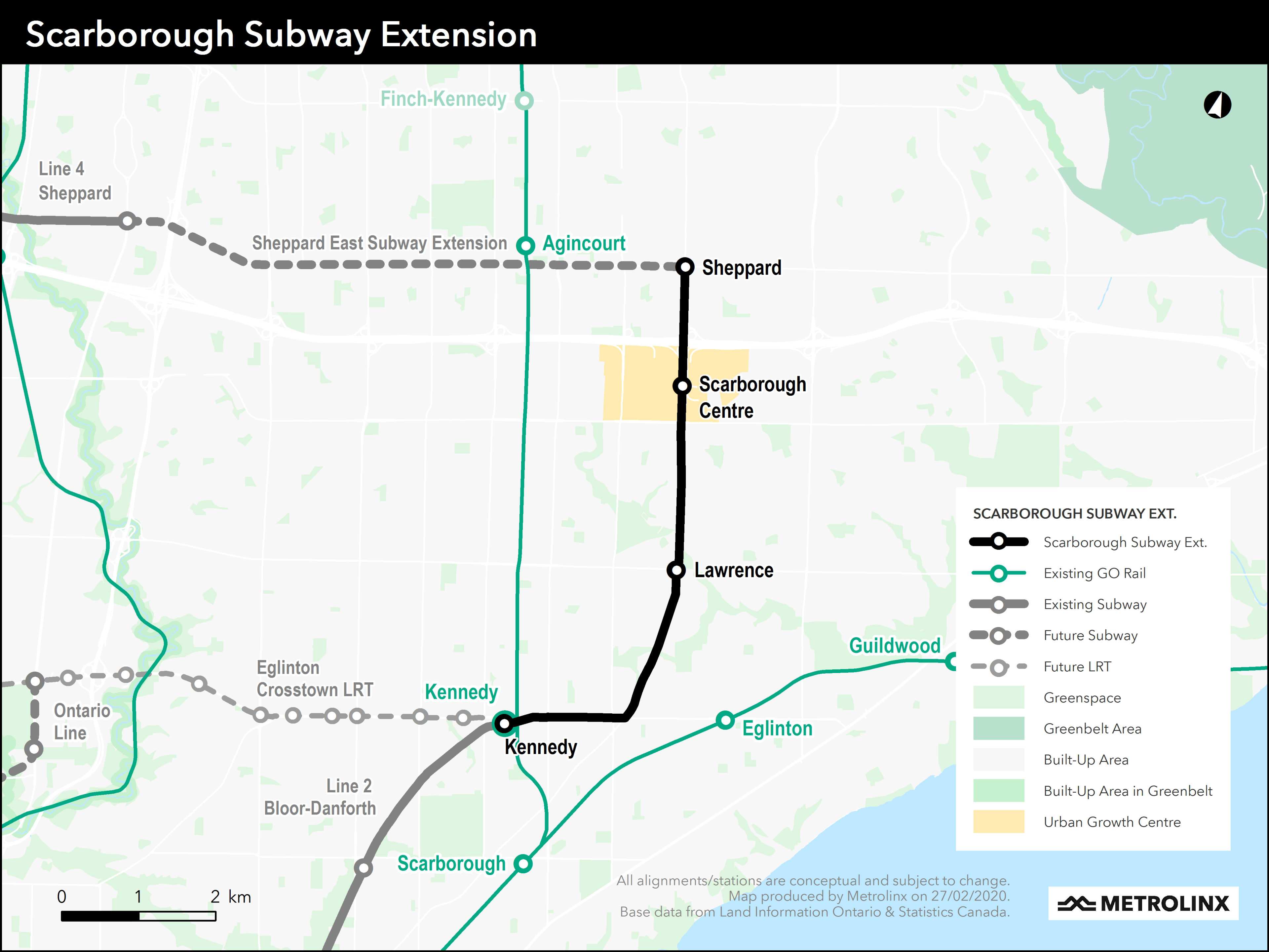 Scarborough Subway Extension route map.