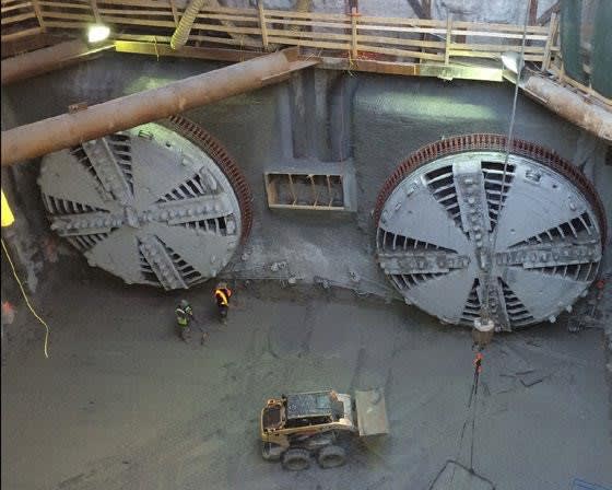 boring machines in a pit.