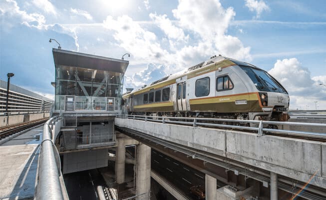 An UP Express train leaves Pearson airport.