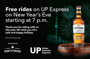 Enjoy FREE rides on UP Express this NYE, thanks to Forty Creek Whisky.
