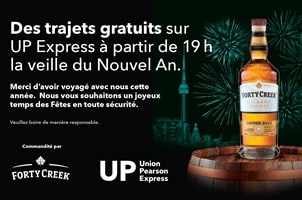 Des trajets gratuits sur UP cette veille du Nouvel An le 31 décembre de 19 h.