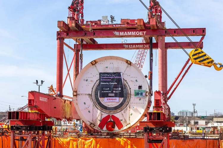 The main shield of Diggy Scardust, assembled and being prepared to be lowered into the launch shaft.
