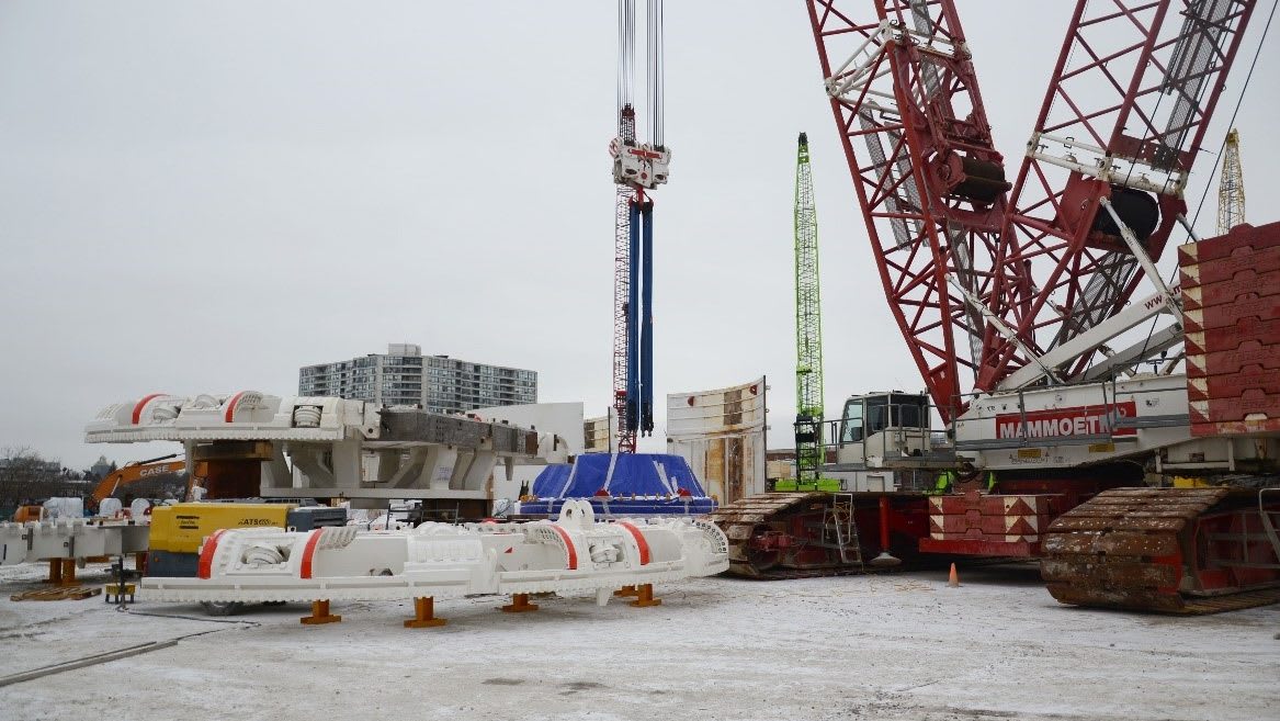 a crane and the TBM.