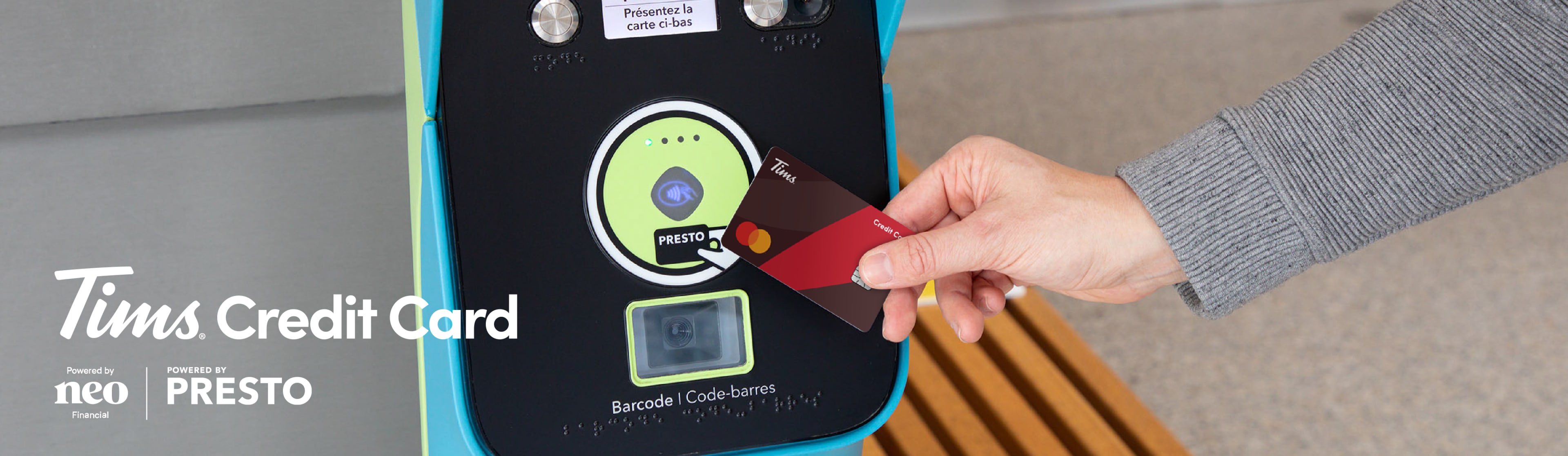 Tims® Financial credit card being tapped on an UP PRESTO device
