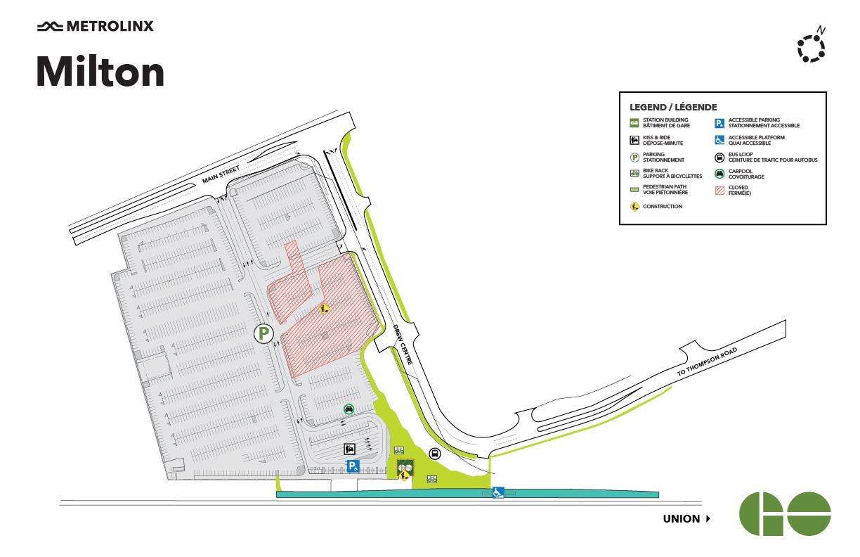 Closed areas of Milton GO Parking Lot