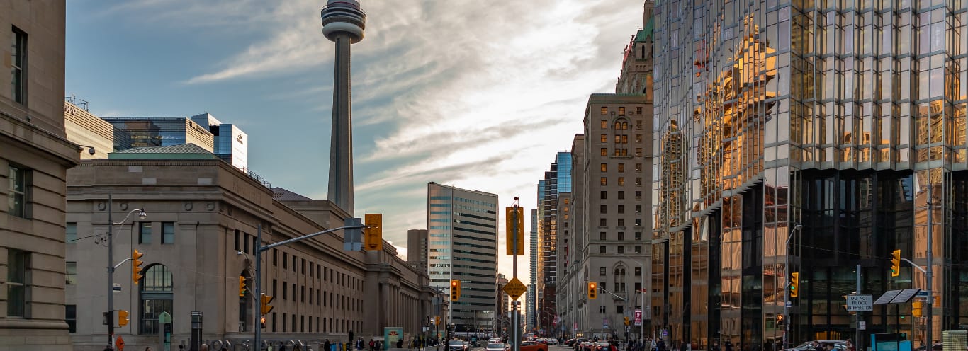 Downtown Toronto outside of Union Station facing Front Street.