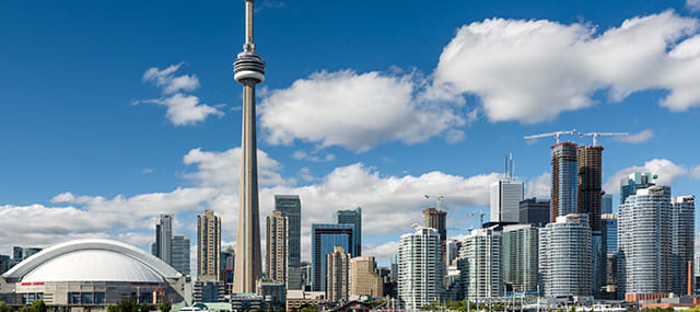 Toronto skyline with Rogers Centre and CN Tower