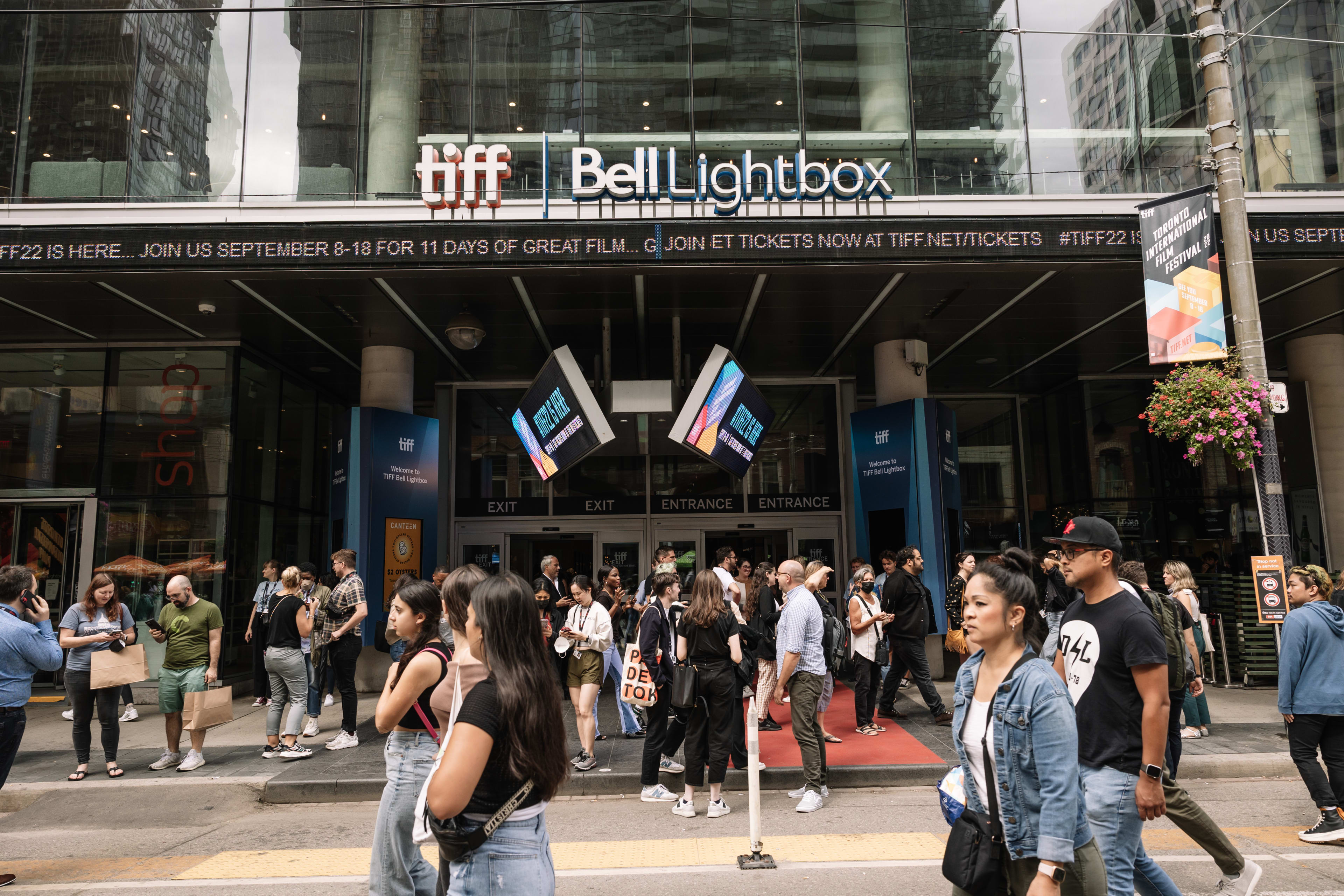 Front of TIFF Bell Lightbox building with passersby