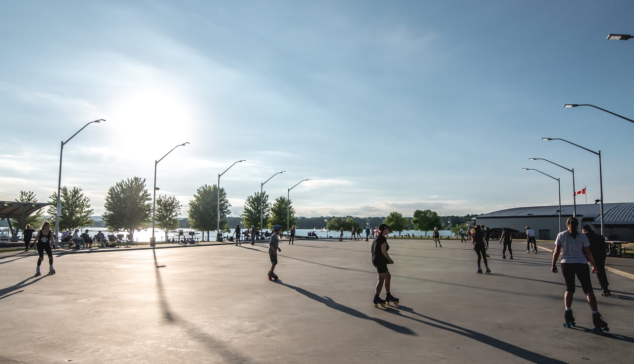 People roller skating at Pier 8