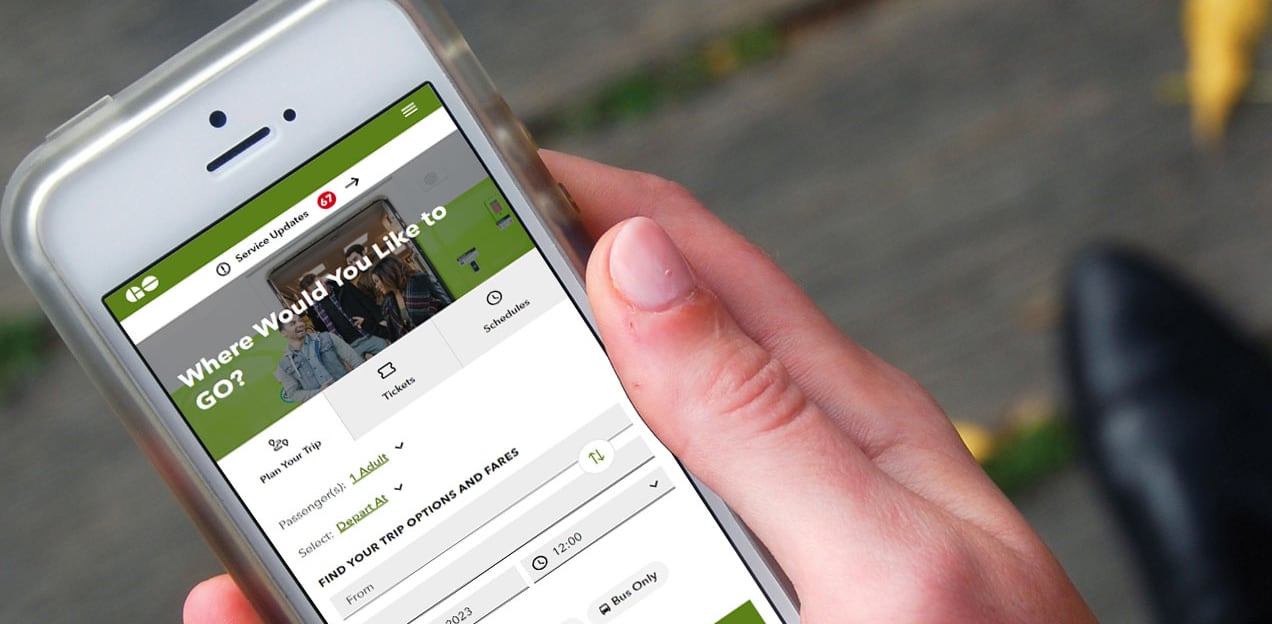 A mobile phone being used to order GO Transit e-tickets.