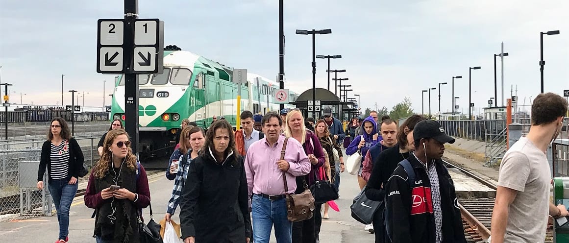 Customers gather on the platform.