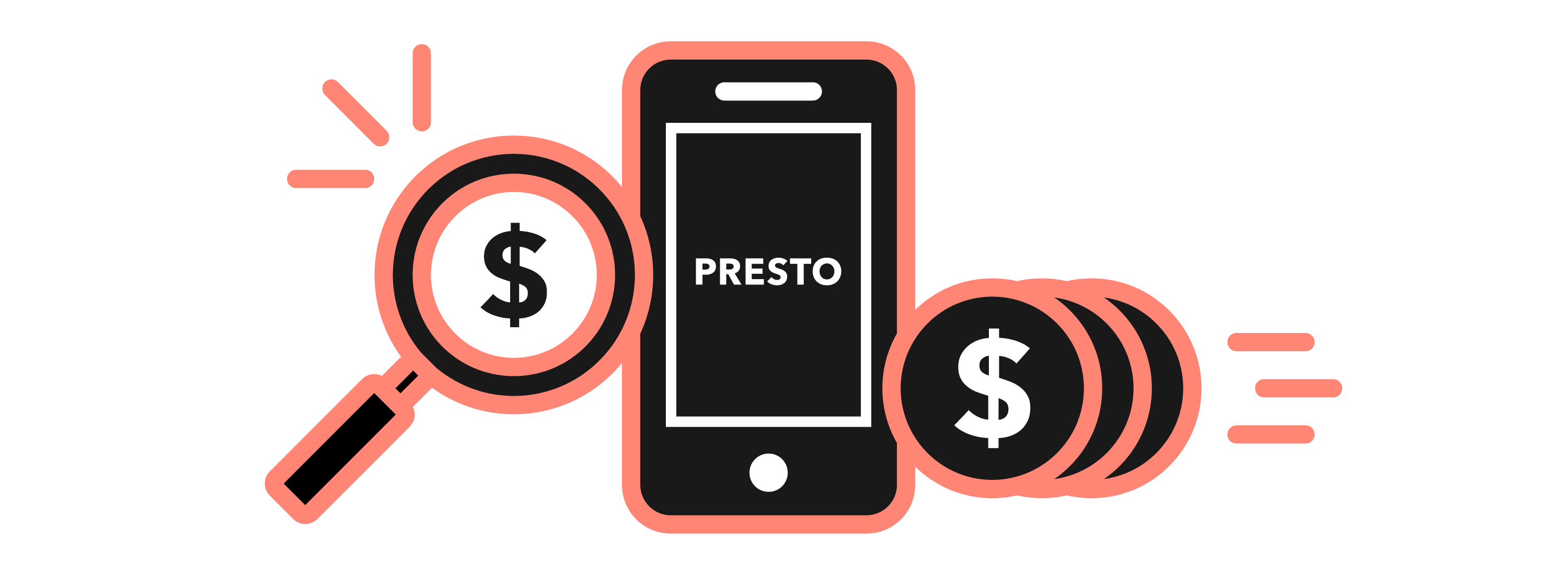 Graphic representing how to add money to a PRESTO card