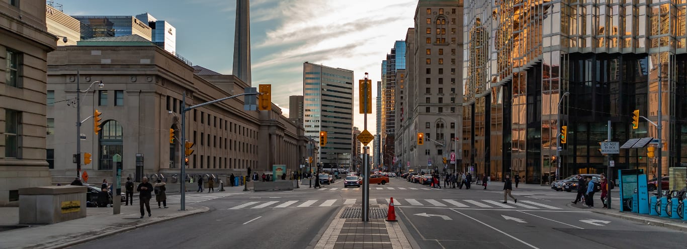 Downtown Toronto outside of Union Station facing Front Street.