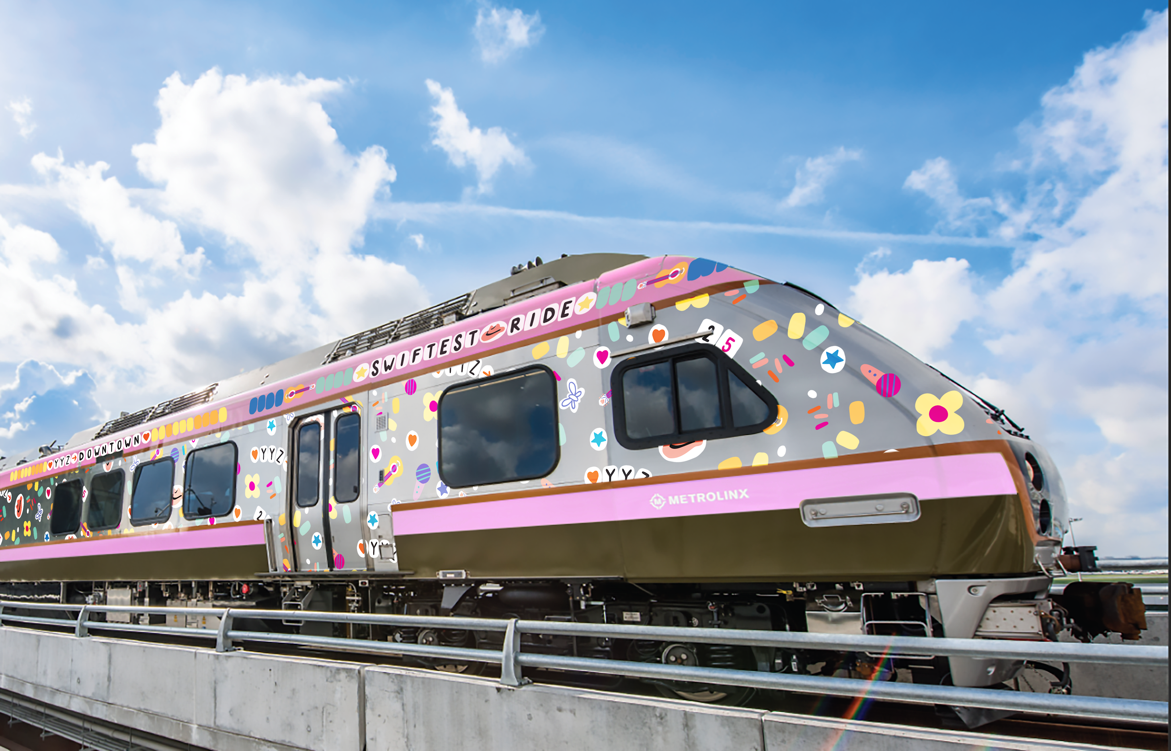 UP train on spur line with illustrations and copy of Swiftest Ride and YYZ to Downtown