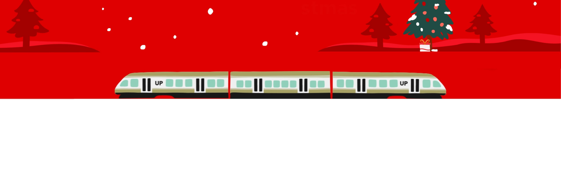 Illustration of UP Express train running through festive Christmas background