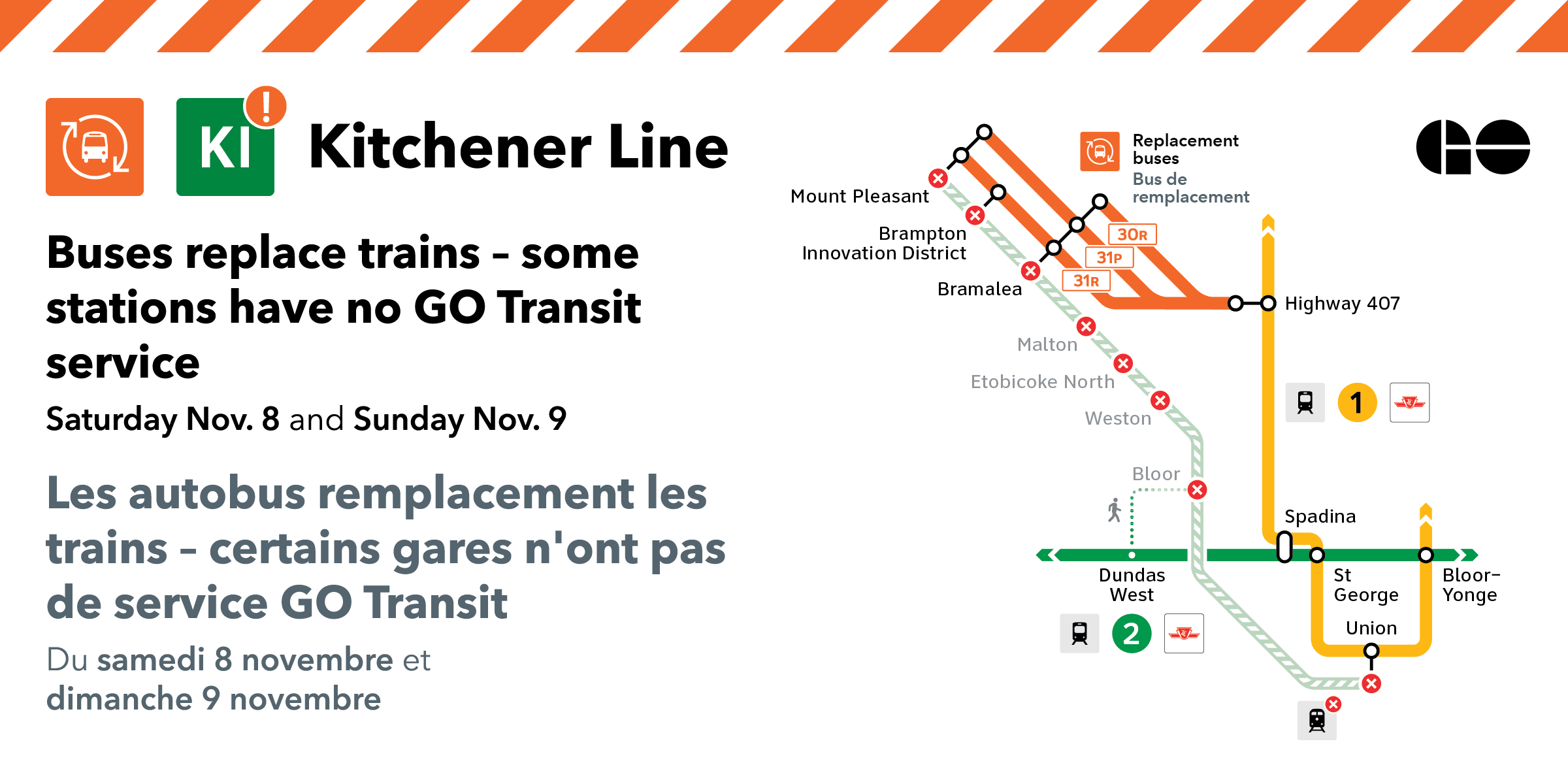 Kitchener Line Major Track Closure Nov 8-9 graphic