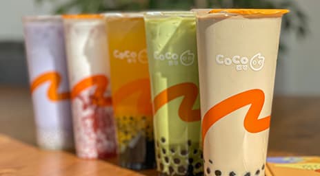A row of different CoCo Bubble Tea flavours