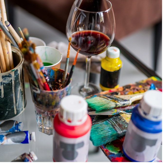 Wine and paint night at Pinot's Palette in Toronto, ON.