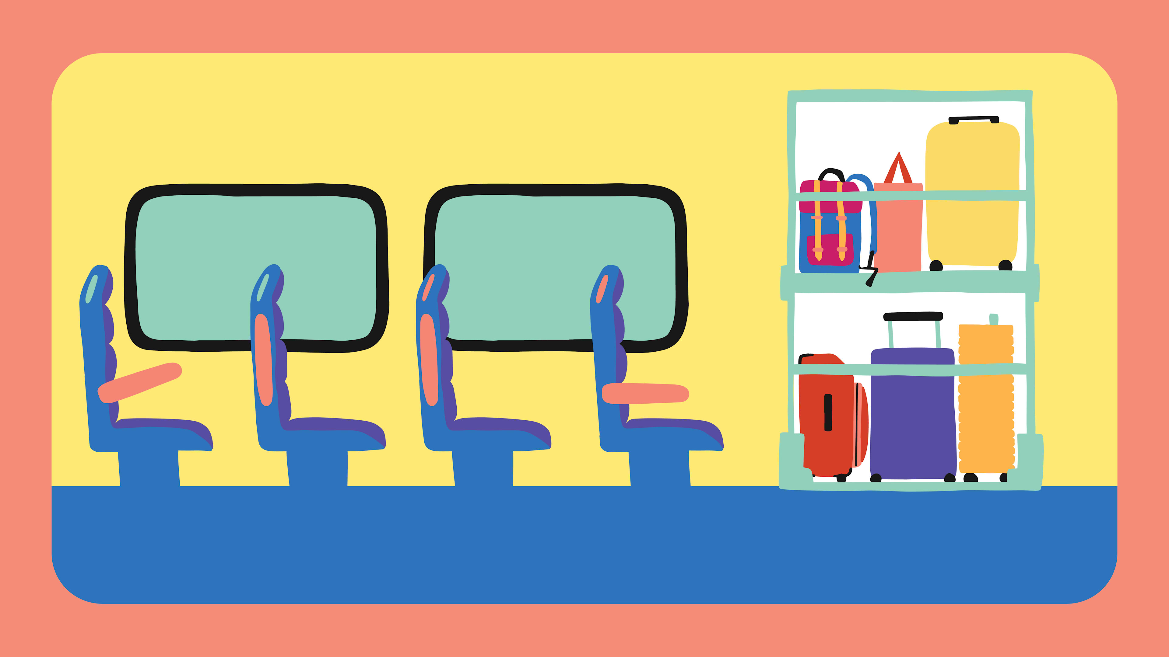 Illustrated image of UP train with luggage stowed on luggage racks