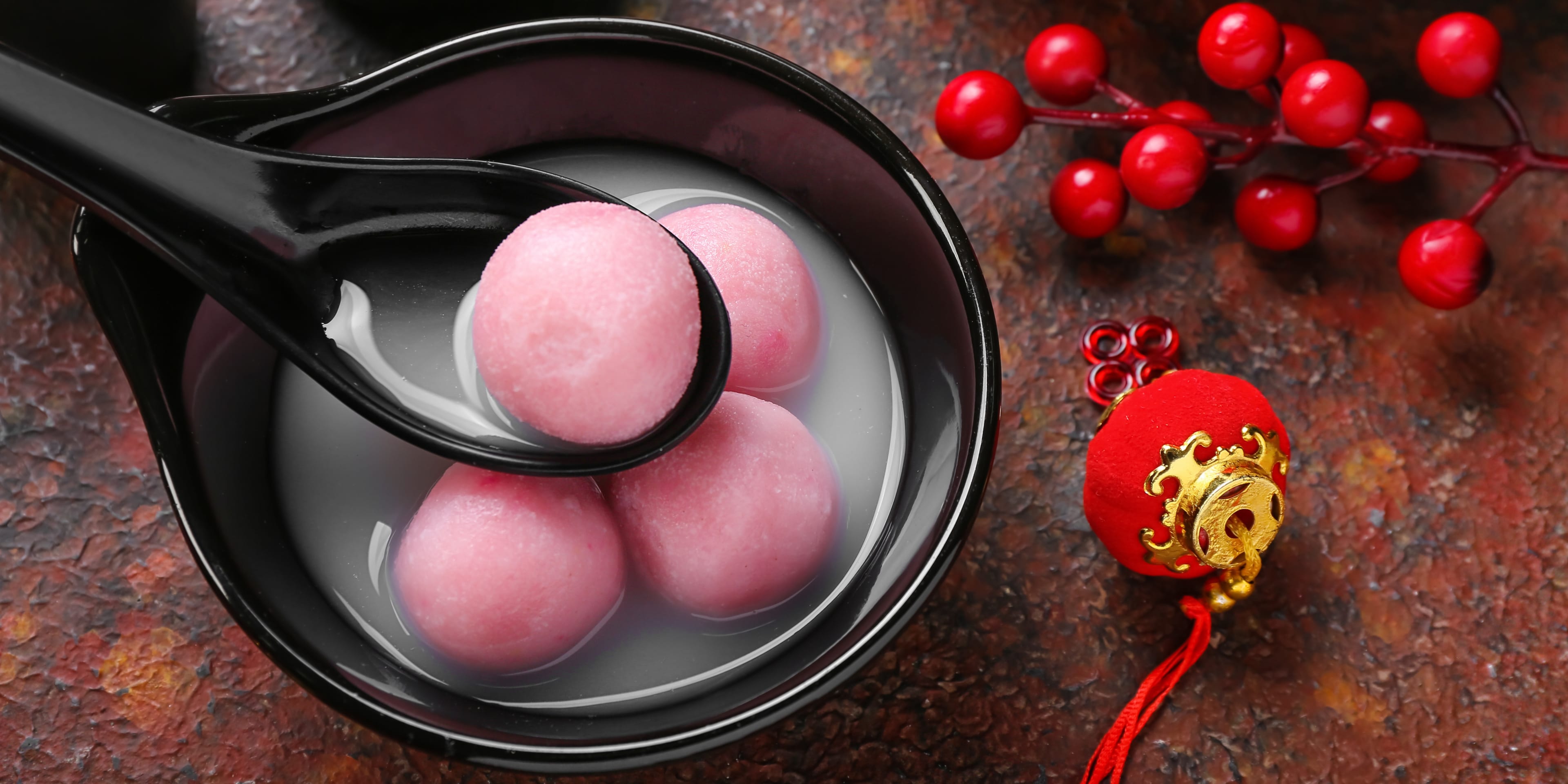 Bowl of pink tangyuan