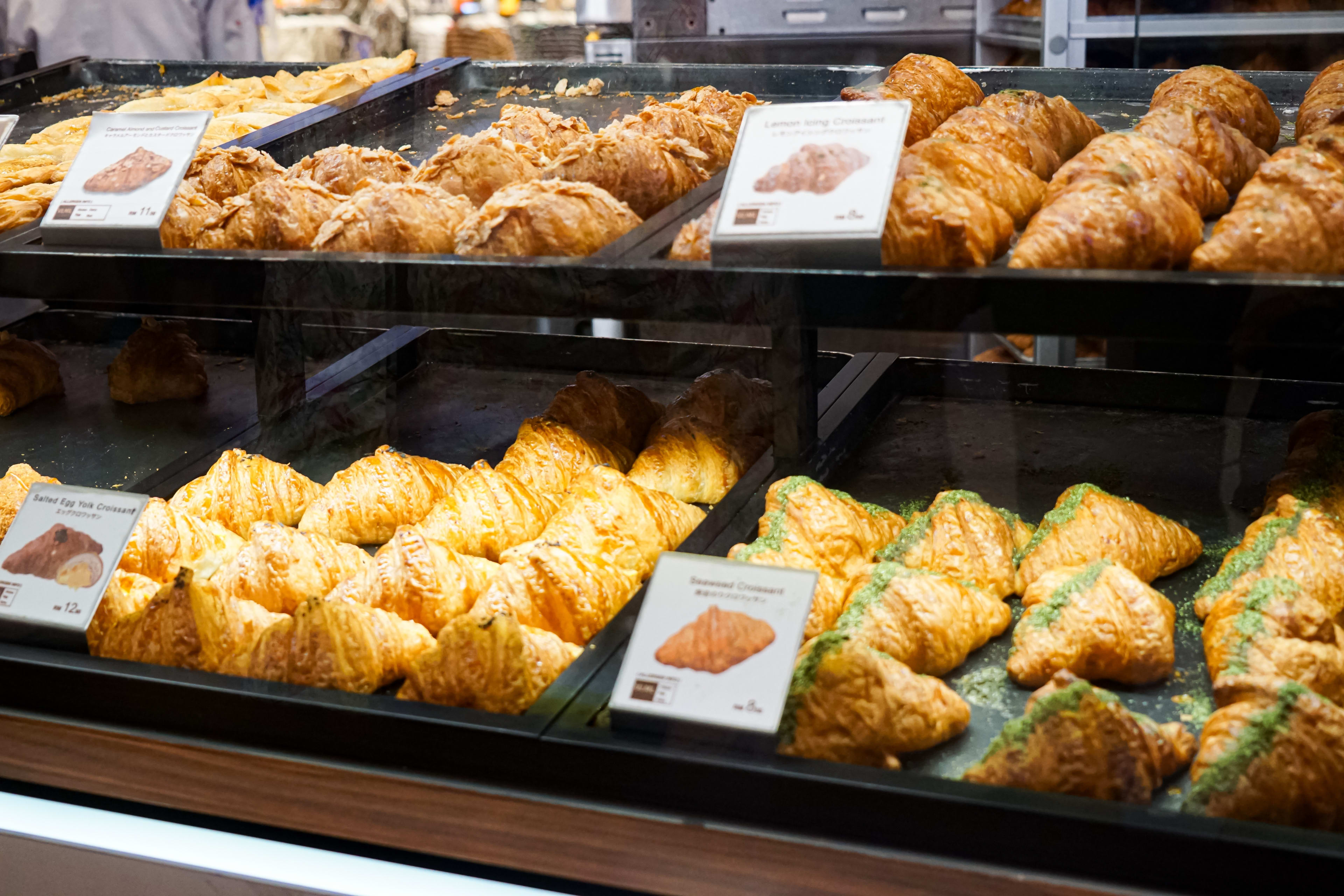 Display of croissants showcasing various flavours