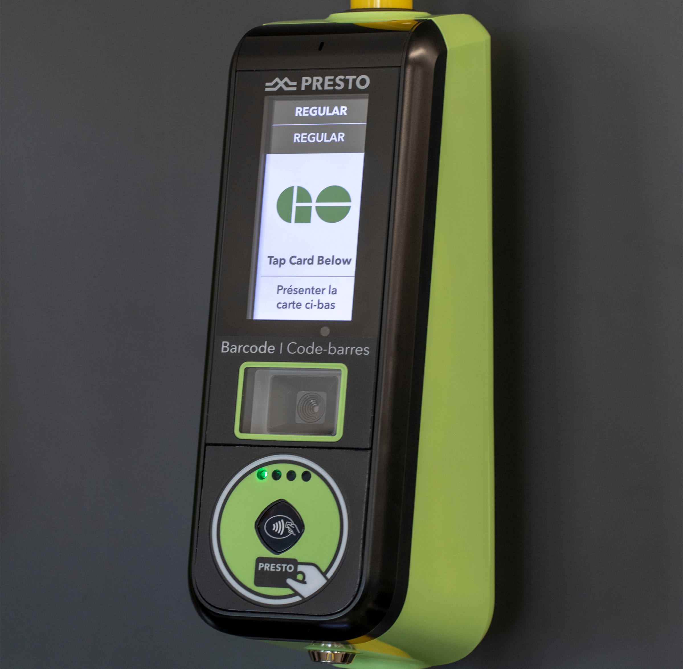 Just tap your PRESTO card, or a credit or debit card when you board and exit the GO Bus.