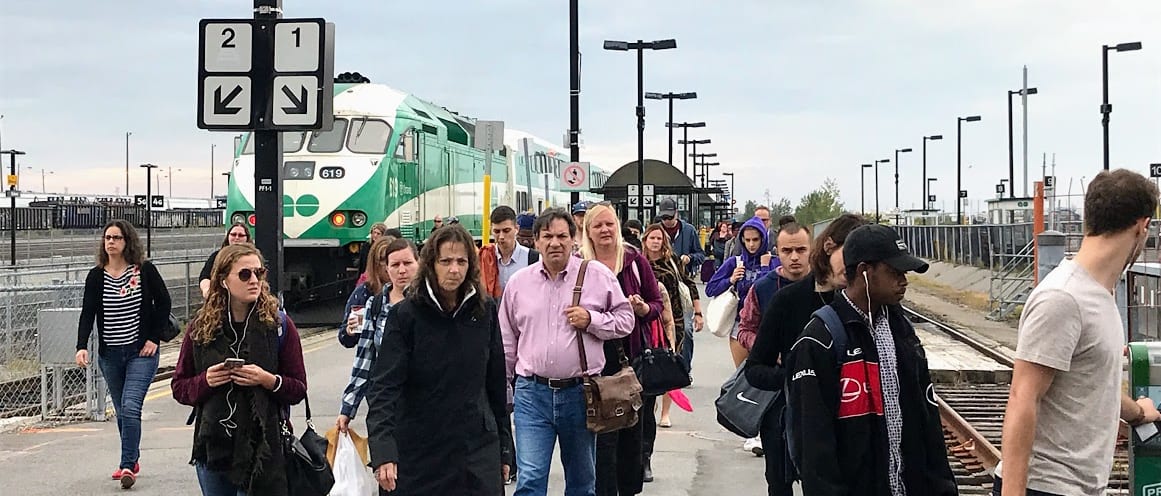 Customers gather on the platform.