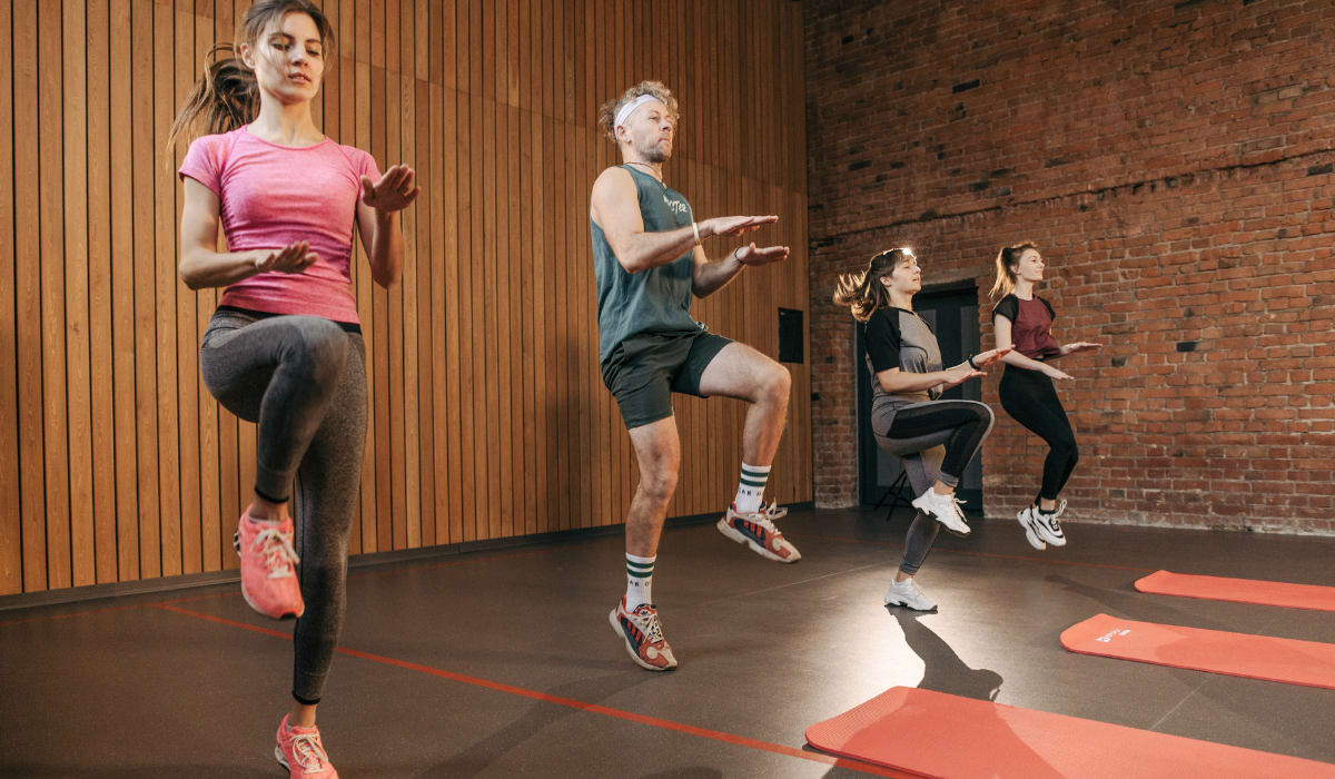 Group of people working out in a fitness class