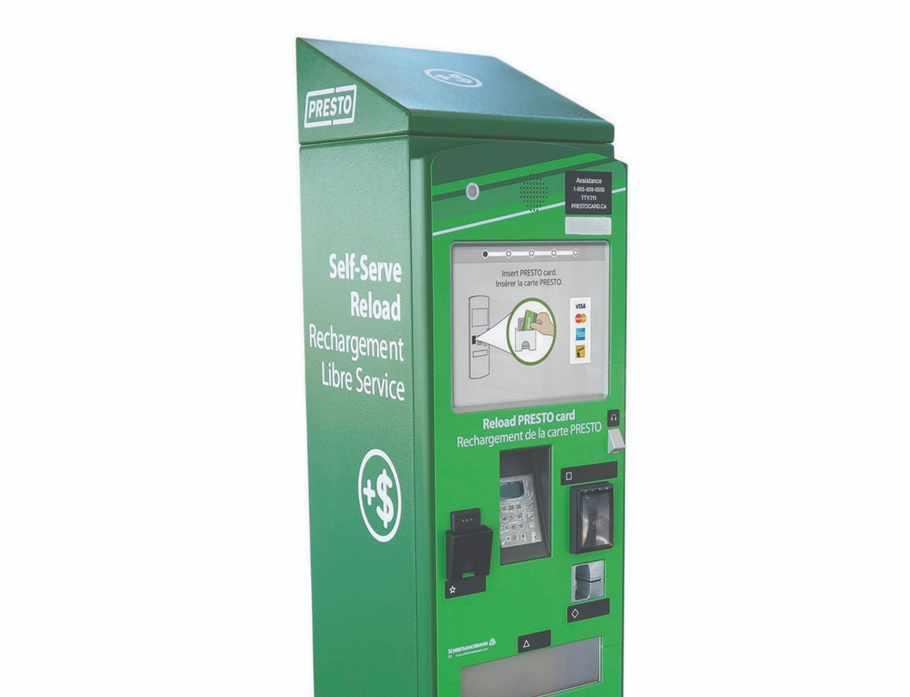 Use a Self-Serve Reload machine to load money onto your PRESTO card with a credit or debit card.