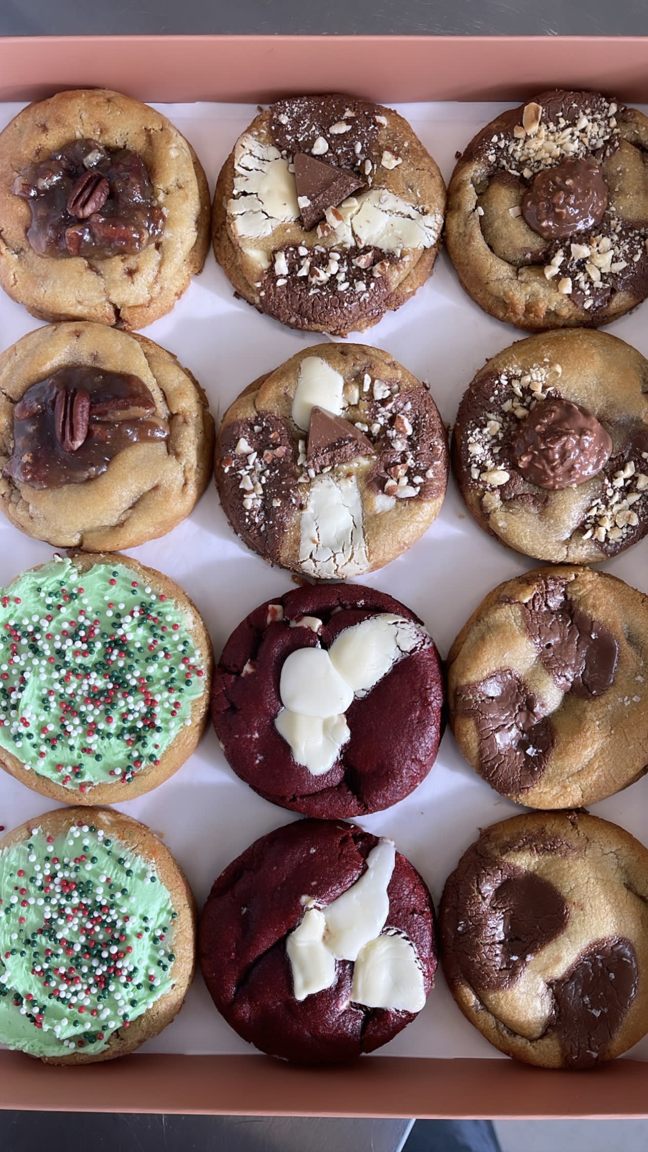 Holiday cookies on a tray from Andrea's Cookies in Toronto, ON