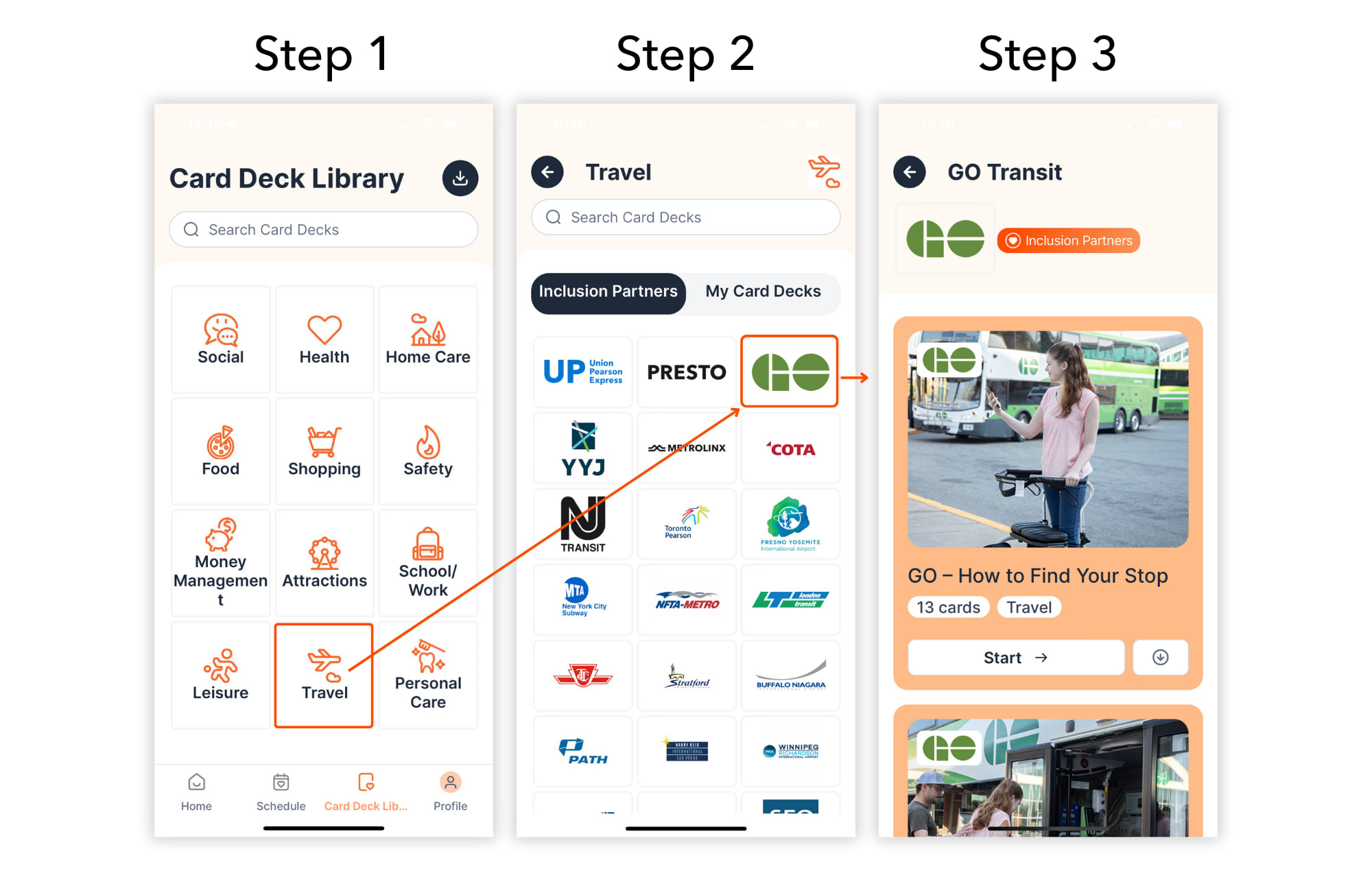 Steps to access GO's card deck