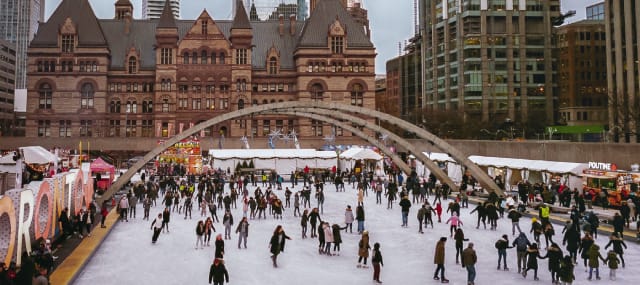Enjoy free skating at Nathan Philips Square in downtown Toronto this winter