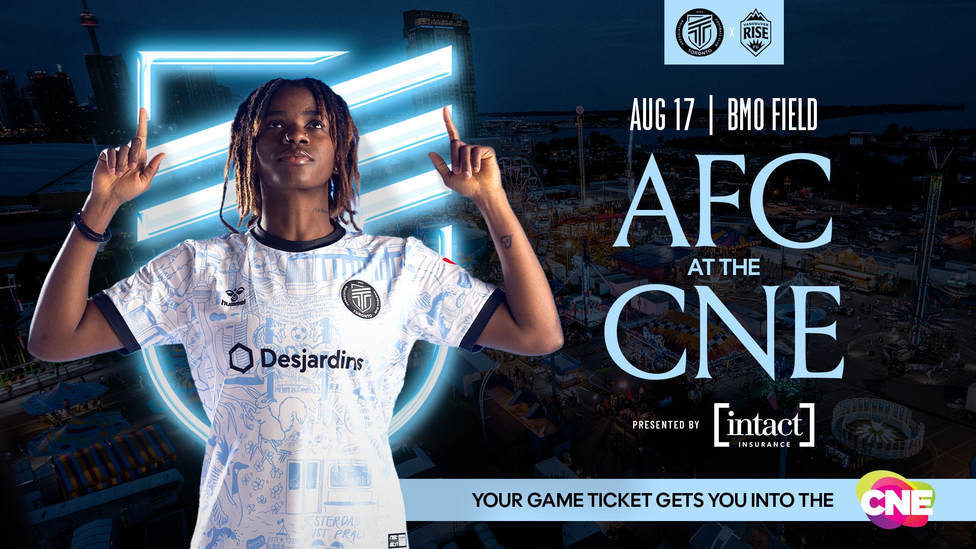 banner with player, afc x cne