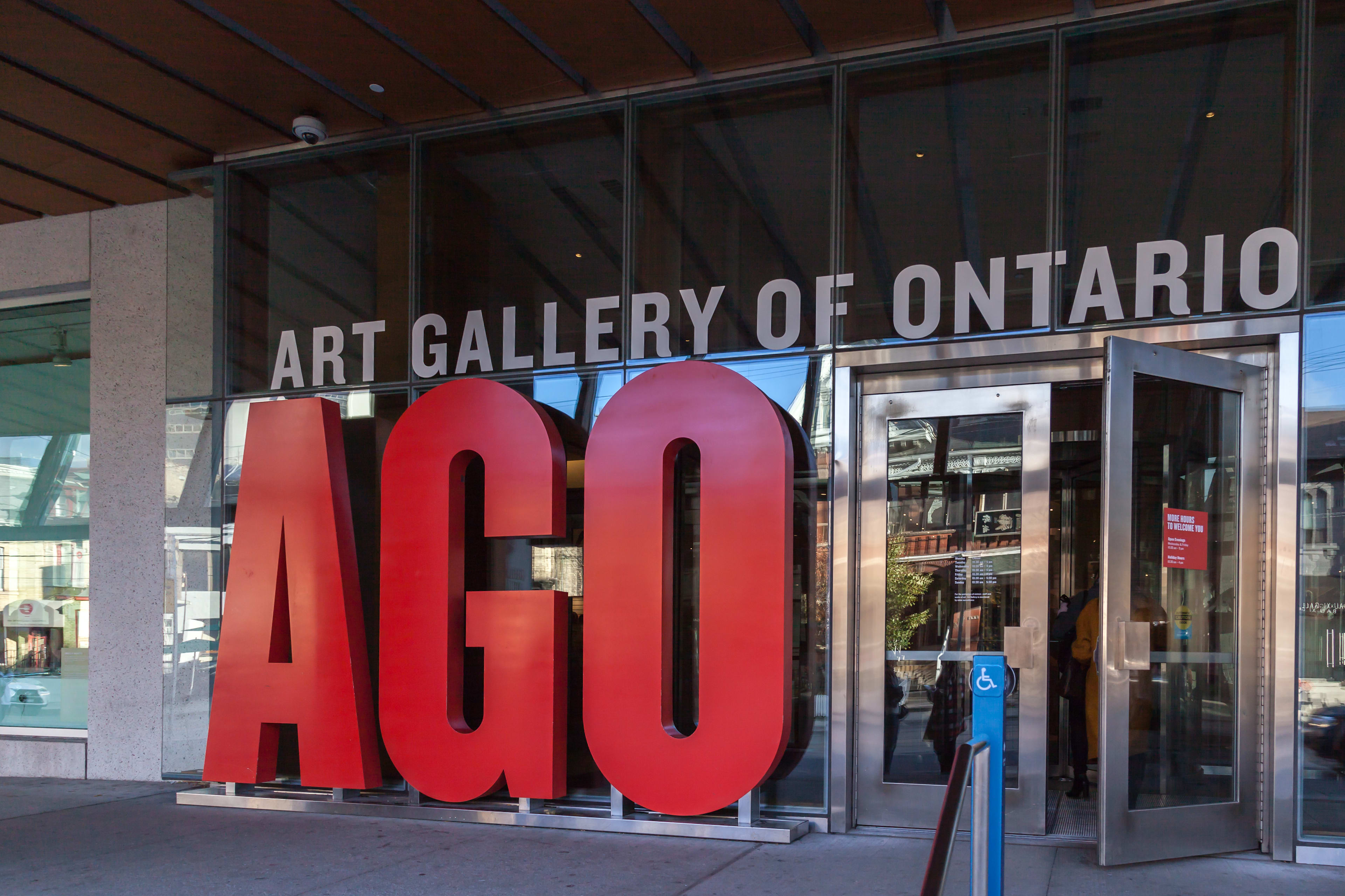 AGO sign outside of the Art Gallery of Ontario in Toronto.
