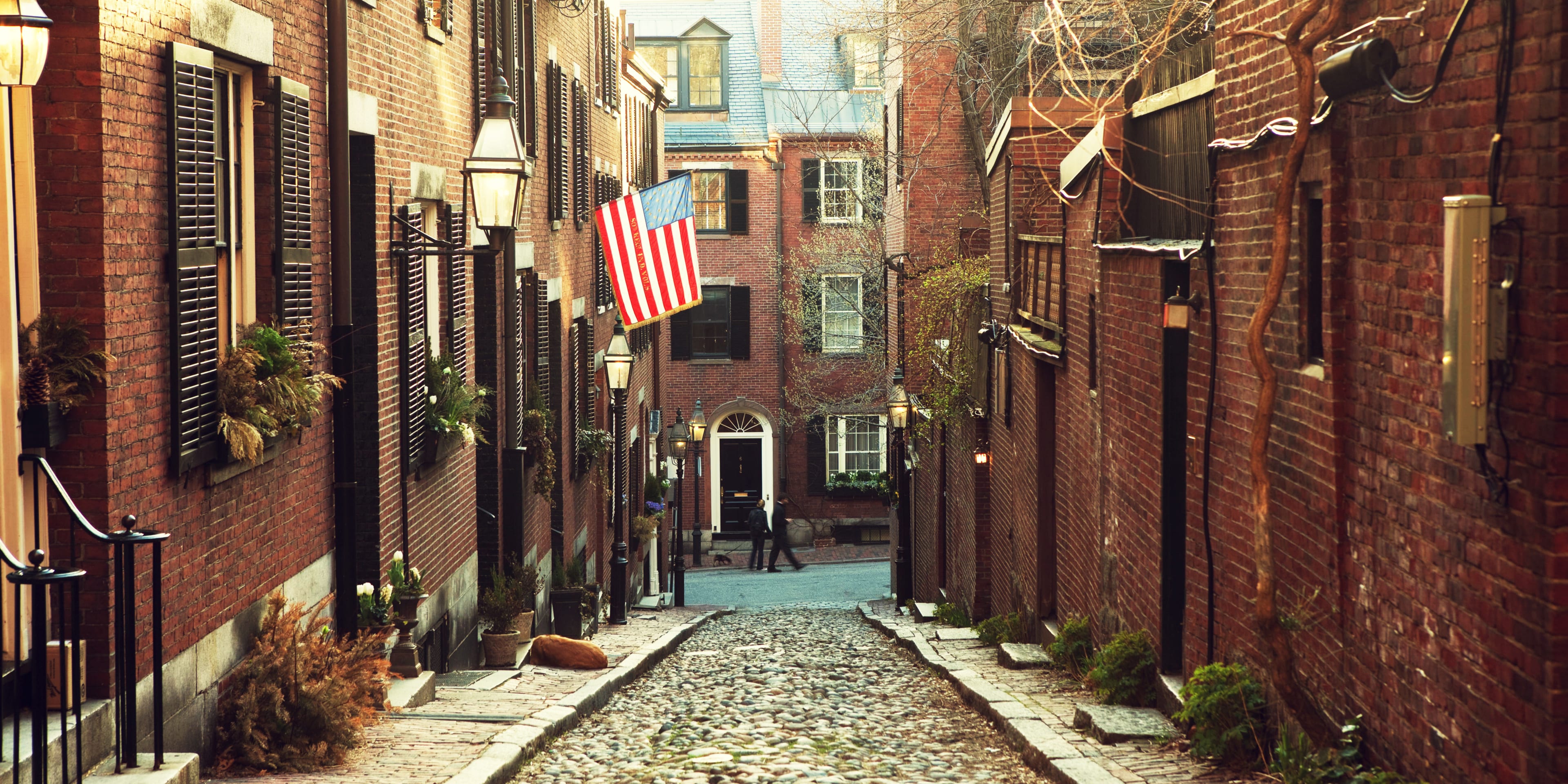 Historic street in Freedom Trail in Boston, Massachusetts