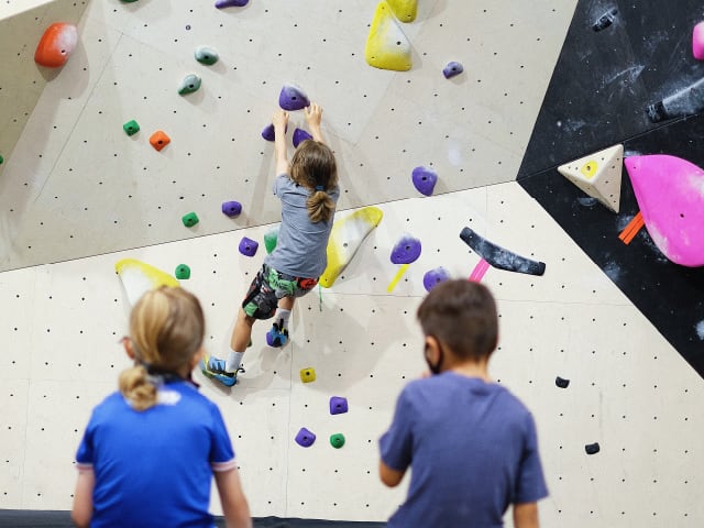 Indoor rock climbing wall at Basecamp Climbing in Toronto