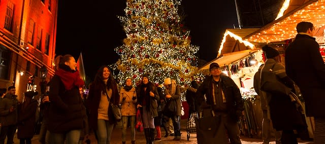 A Christmas tree and the Gooderham & Worts sign