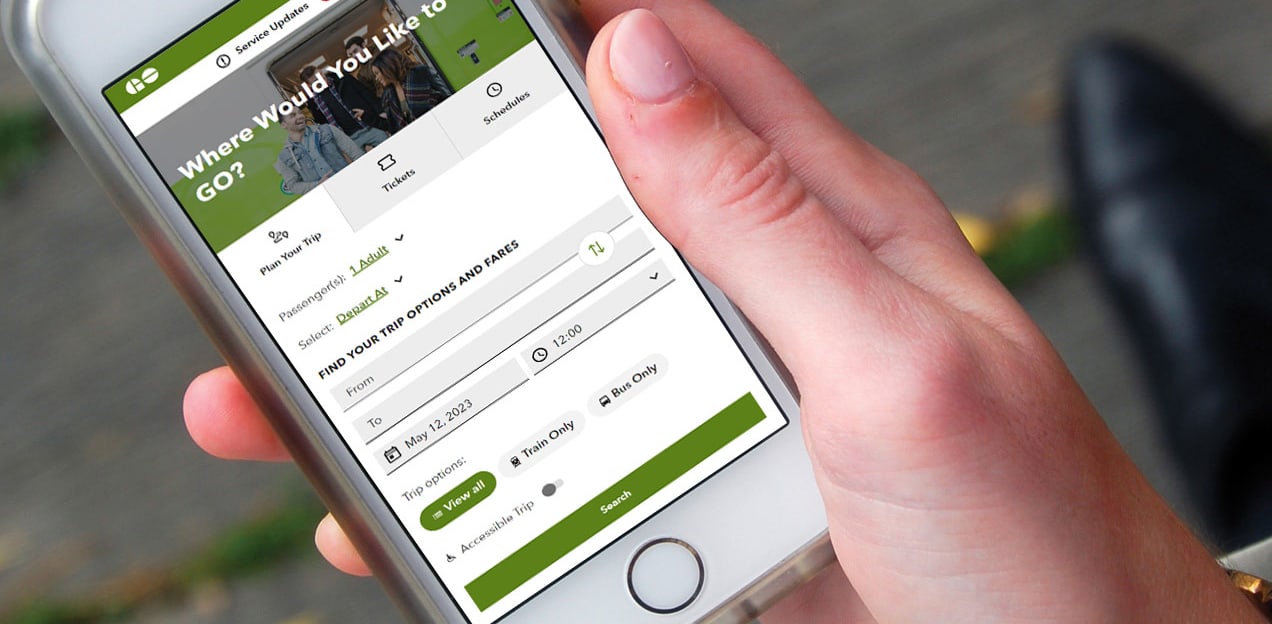 A mobile phone being used to order GO Transit e-tickets.