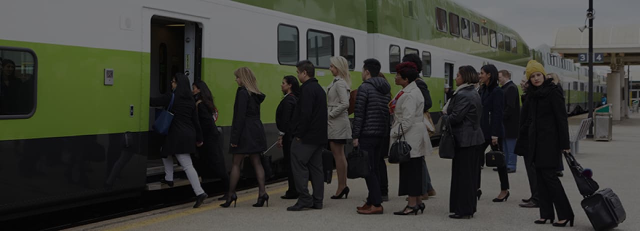 Passengers boarding a GO train